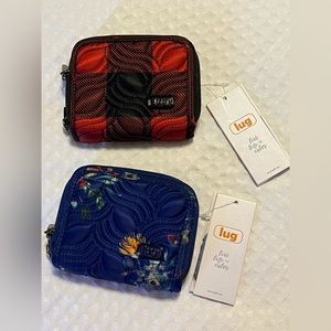 Set of lug splits wallets buffalo check red and bouquet blue